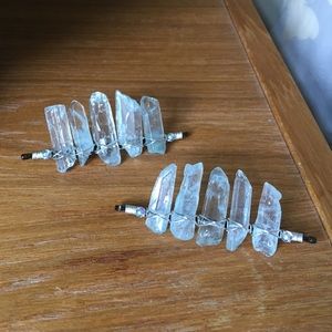 PAIR of Ice Blue Crystal Quartz Hair Pins